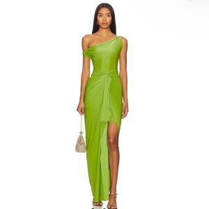 Deme by Gabriella Nellie Dress in Green Elegant Green One-Shoulder Dress